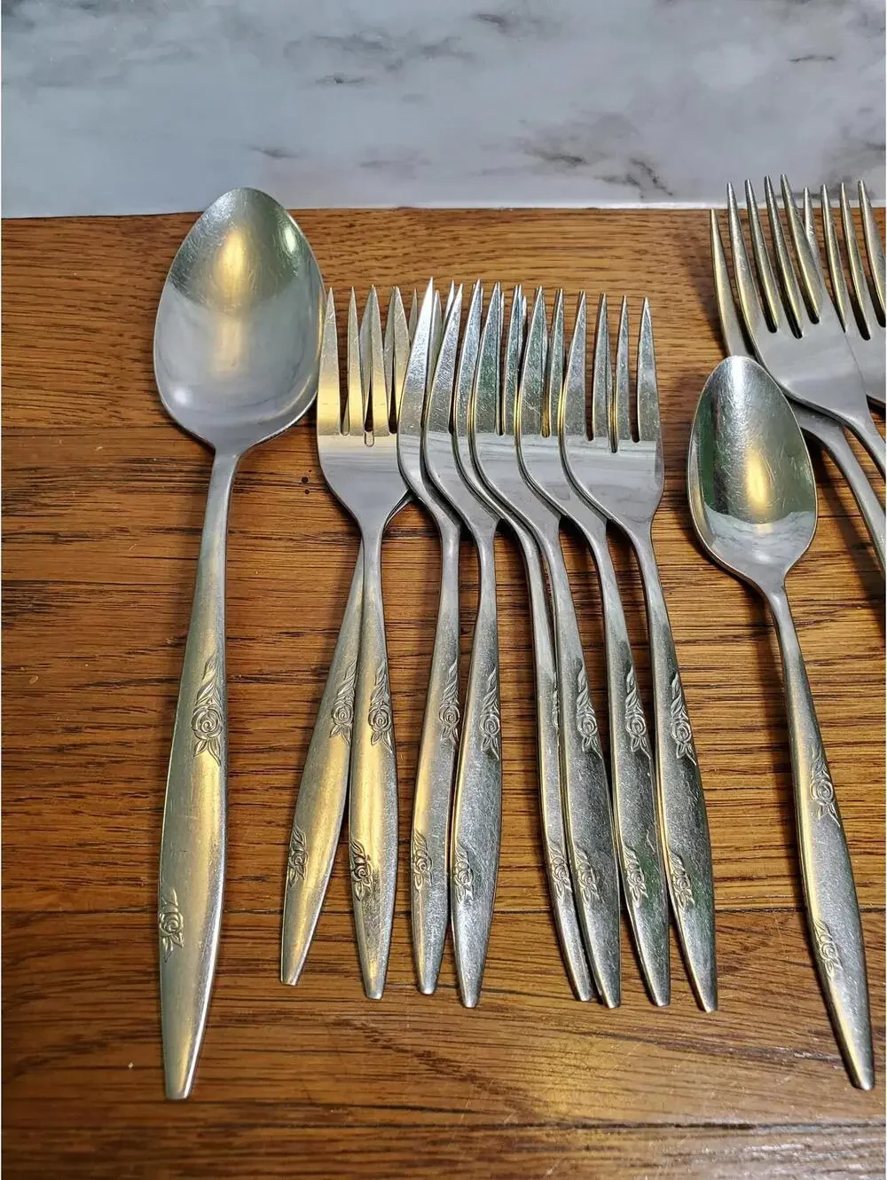 Rose duet, Oneida, Stainless flatware, 19 pieces, Silverware, mcm